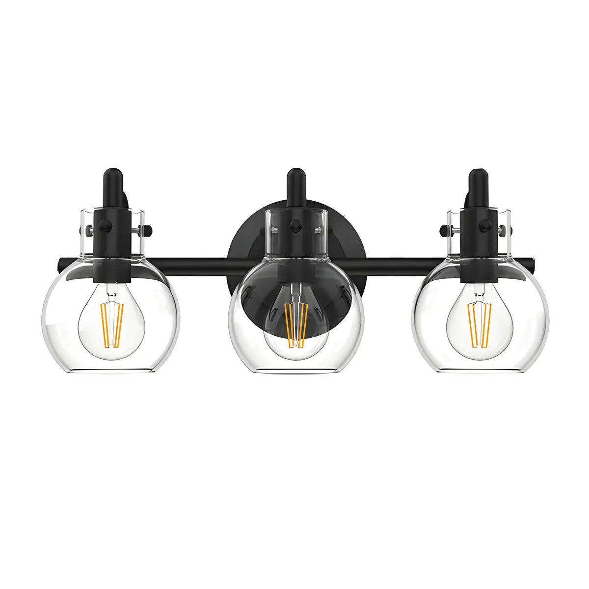 Simple Clear Glass Globe Black 3-Bulb Wall Vanity Light Image - 5