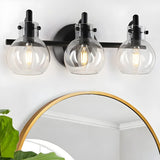 Simple Clear Glass Globe Black 3-Bulb Wall Vanity Light Image - 7