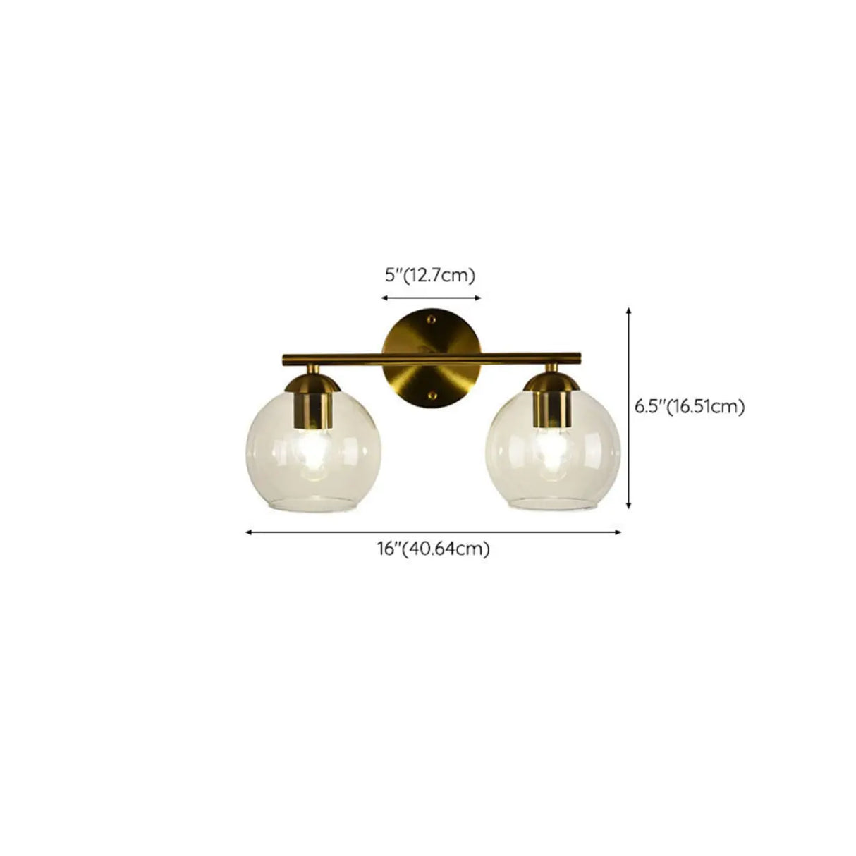 Simple Clear Glass Gold Double Globe Vanity Light 