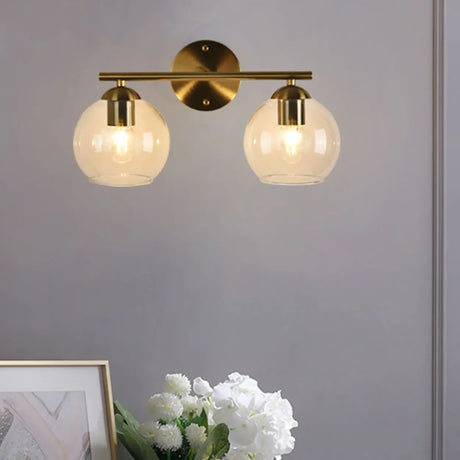 Simple Clear Glass Gold Double Globe Vanity Light Image - 2