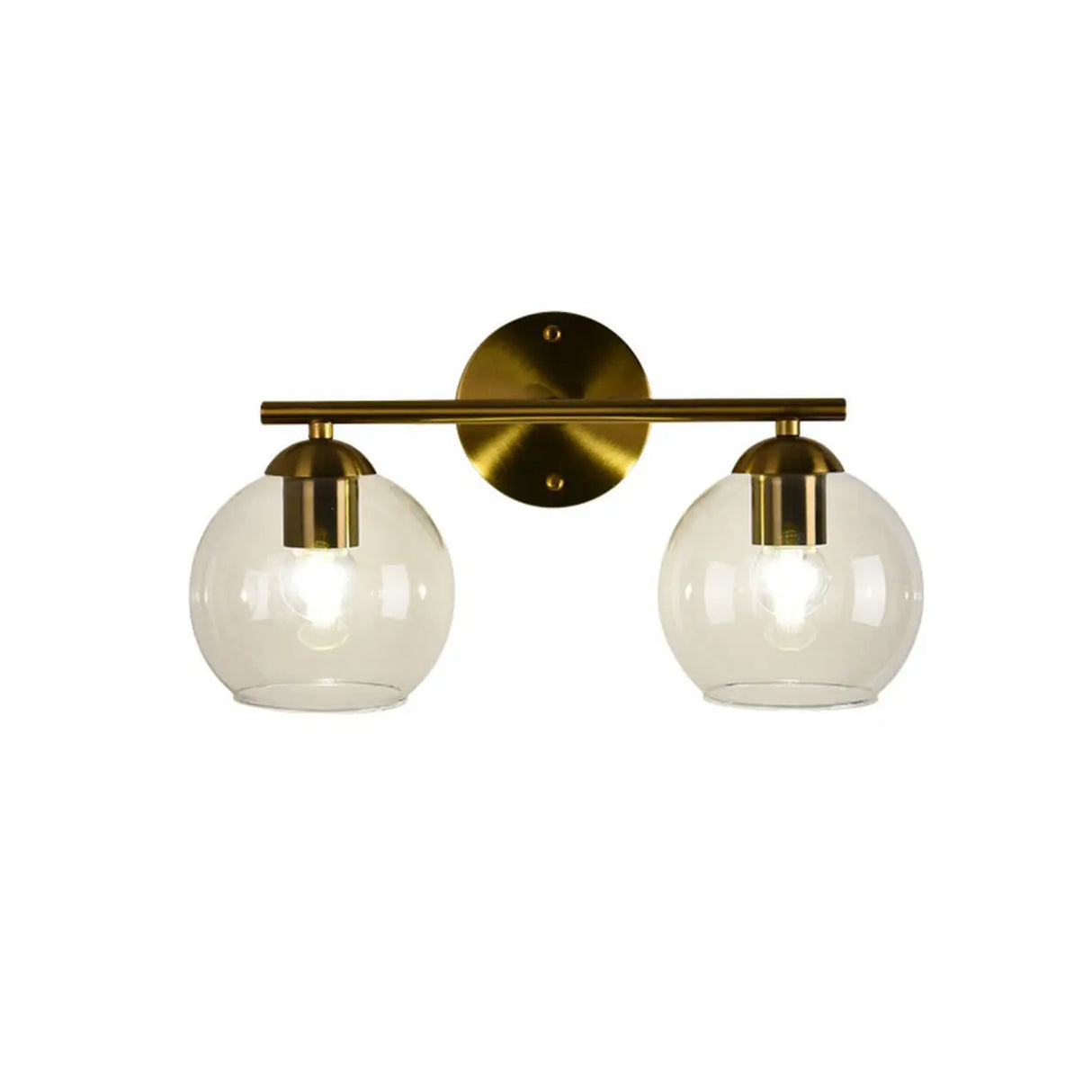 Simple Clear Glass Gold Double Globe Vanity Light Image - 5