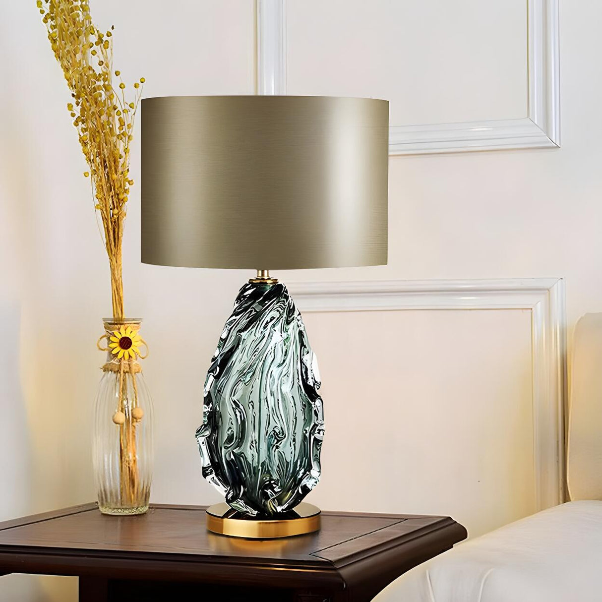 Simple Column Shade Artistic Glass Base Table Lamp Image - 1