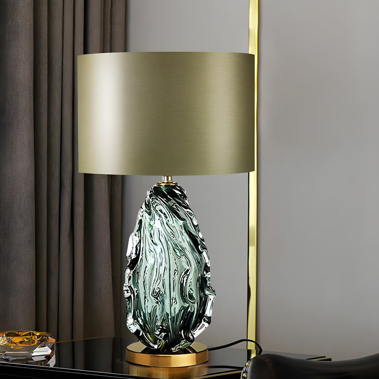 Simple Column Shade Artistic Glass Base Table Lamp Image - 11