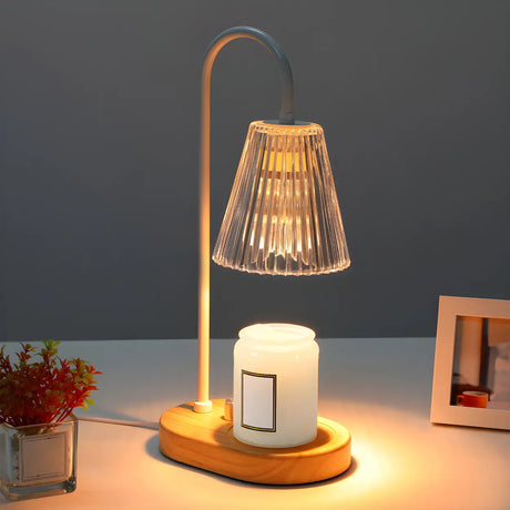 Simple Cone Crystal Shade Wood Base Candle Table Lamp Image - 1