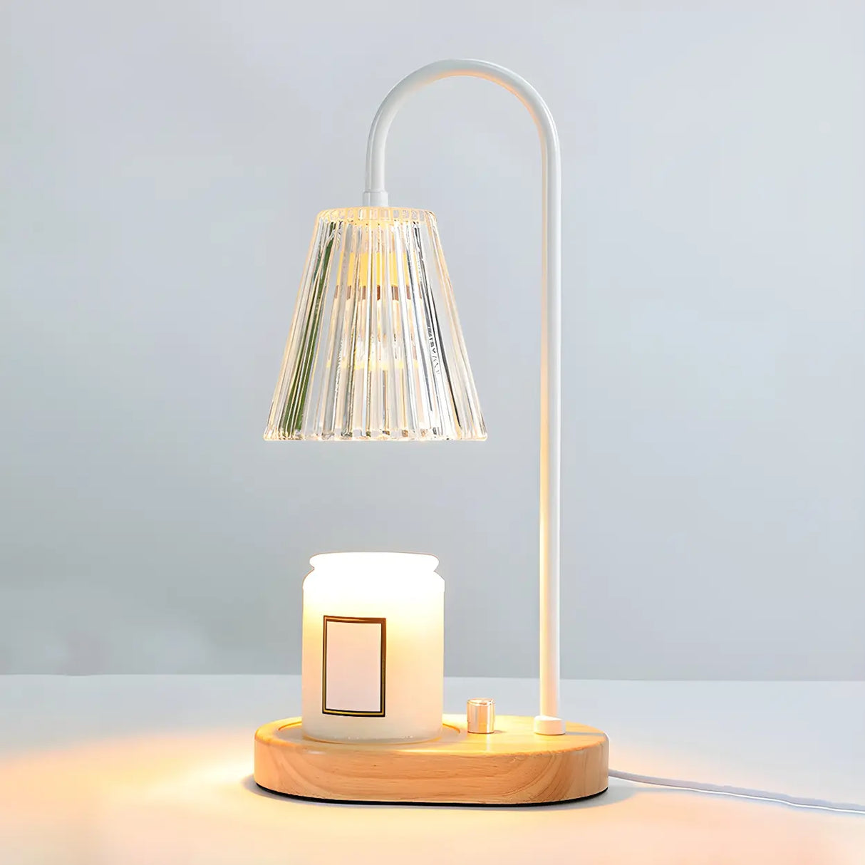 Simple Cone Crystal Shade Wood Base Candle Table Lamp Image - 12