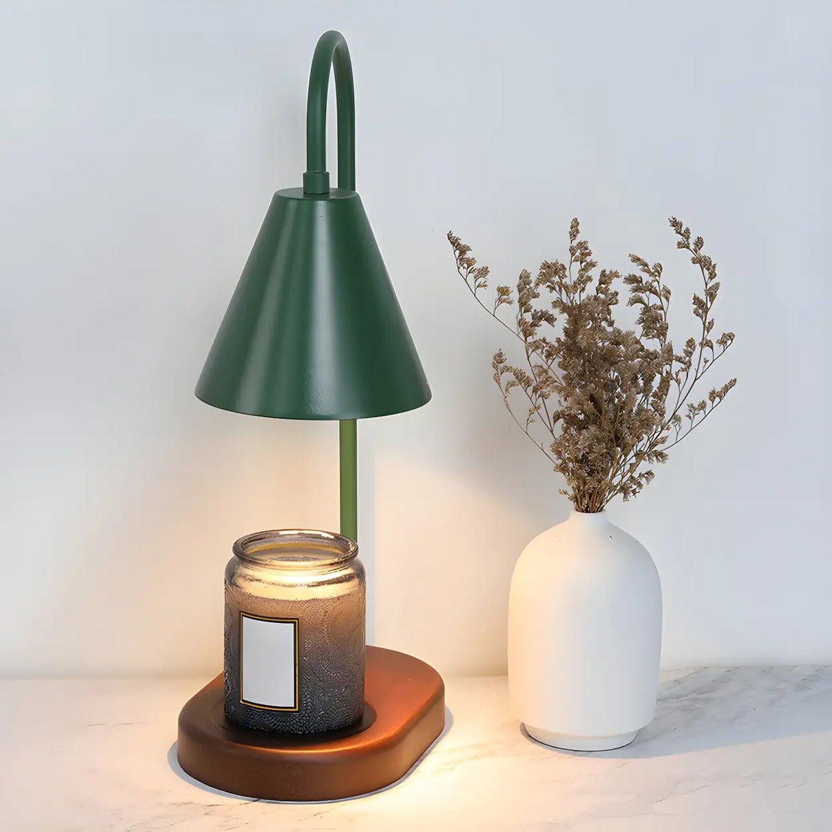 Simple Cone Crystal Shade Wood Base Candle Table Lamp Image - 19