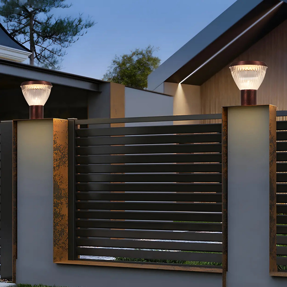 Simple Conical Glass LED Fence Outdoor Table Lamp Image - 4