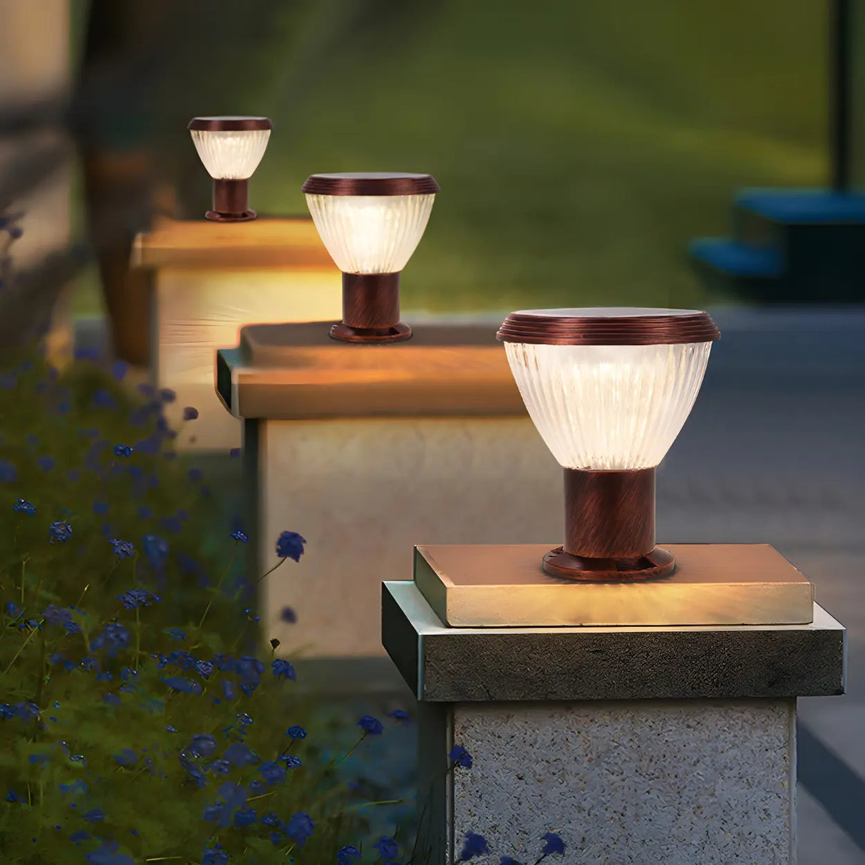 Simple Conical Glass LED Fence Outdoor Table Lamp Image - 6