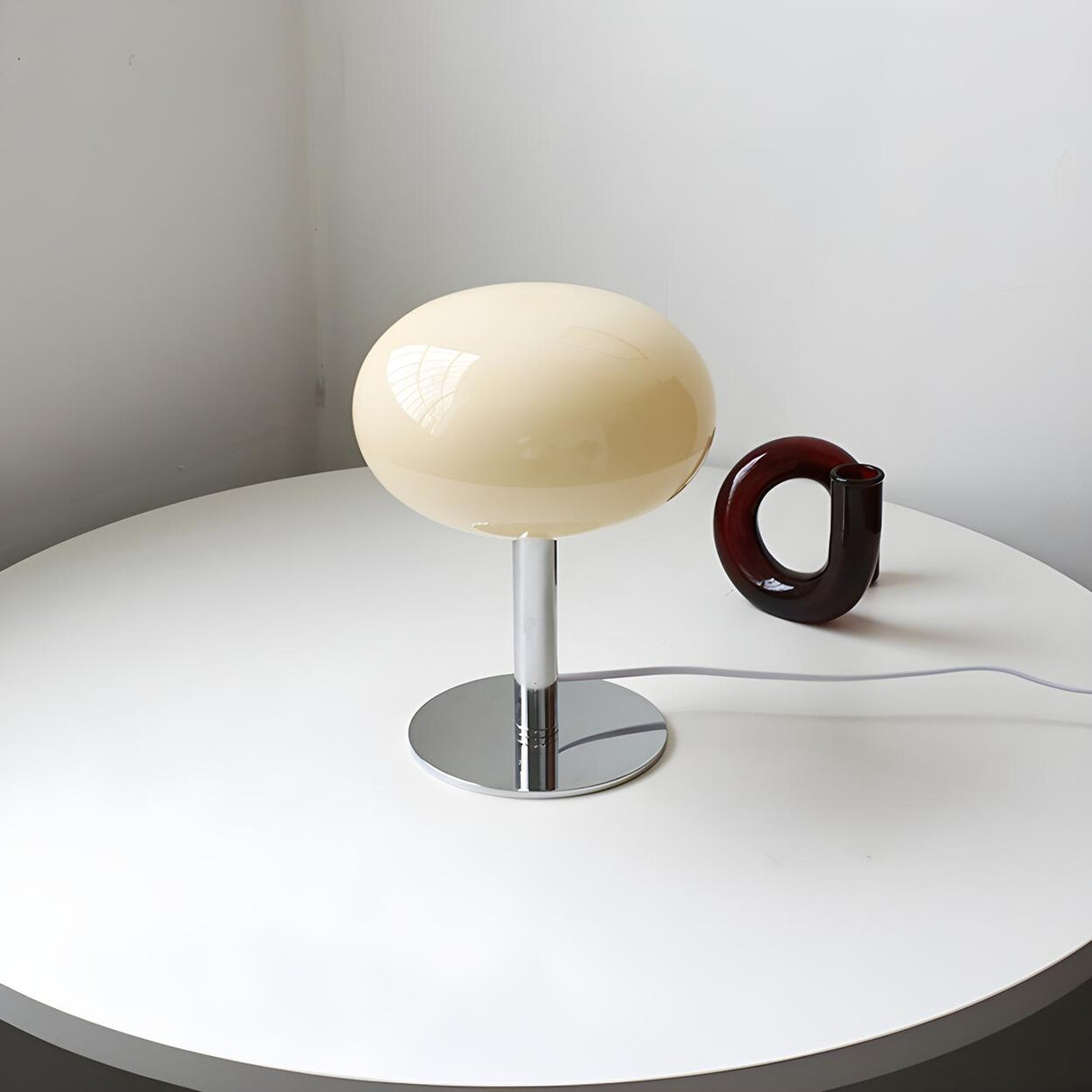 Simple Contemporary Glass Ball Metal Base Table Lamp Image - 1