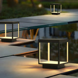 Simple Cube Aluminum Frame Decor Outdoor Table Lamp Image - 4