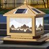 Simple Cube Golden Hill Solar Post Metal Outdoor Lamp Image - 10