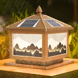 Simple Cube Golden Hill Solar Post Metal Outdoor Lamp Image - 11