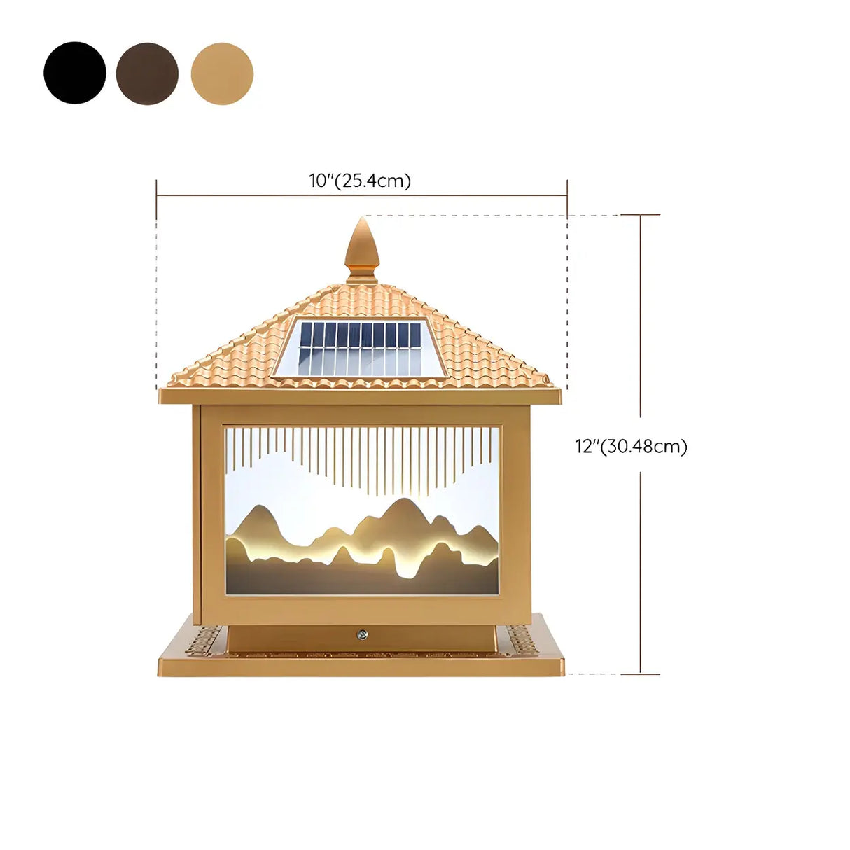 Simple Cube Golden Hill Solar Post Metal Outdoor Lamp 