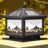 Simple Cube Golden Hill Solar Post Metal Outdoor Lamp Image - 9