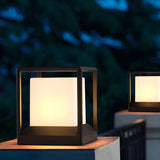 Simple Cube Metal Outdoor Waterproof Garden Post Light Image - 2