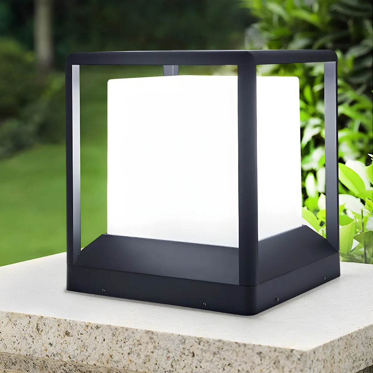 Simple Cube Metal Outdoor Waterproof Garden Post Light Image - 8