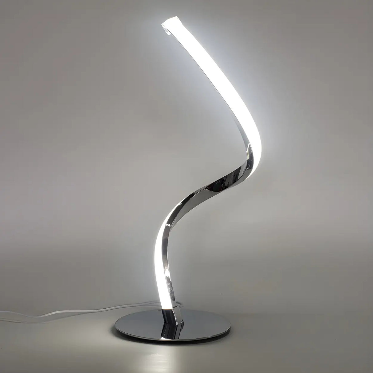 Simple Curved LED Metal Silver Adjustable Table Lamp Image - 3