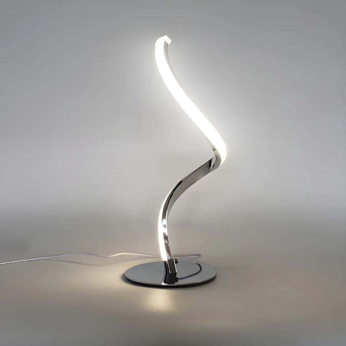 Simple Curved LED Metal Silver Adjustable Table Lamp Image - 6