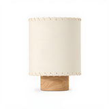 Simple Cylinder Fabric Shade Wood Base Table Lamp Image - 4