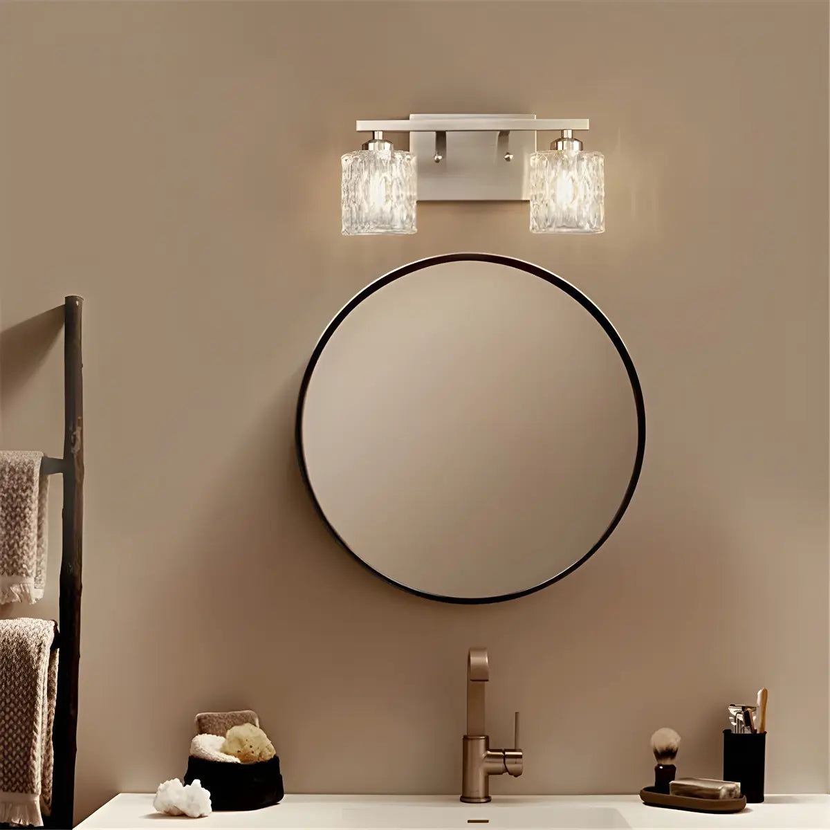 Simple Cylinder Glass Brushed Nickel Wall Vanity Light Image - 2