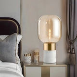 Simple Cylinder Marble Base Bulb Glass Shade Table Lamp Image - 2