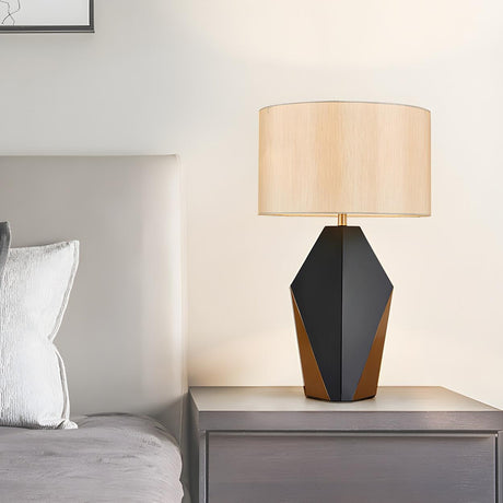 Simple Cylinder Shade Black Geometric Base Table Lamp Image - 1