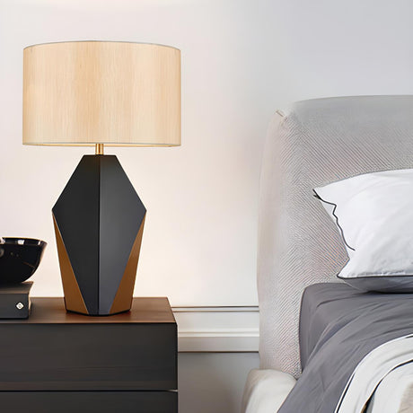 Simple Cylinder Shade Black Geometric Base Table Lamp Image - 2