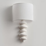 Simple Cylinder White Fabric Curved Base Wall Sconce Image - 9