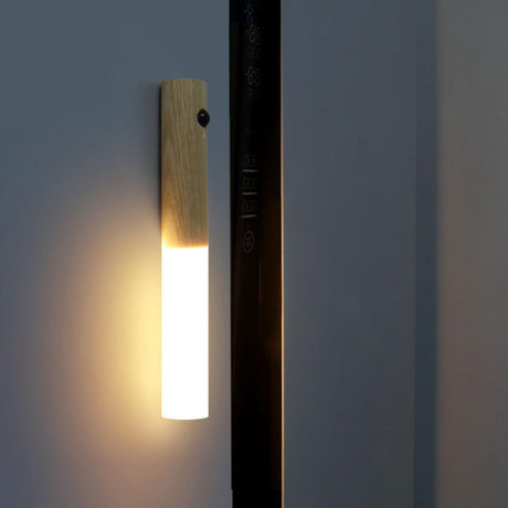 Simple Cylinder Wood and Acrylic LED Wall Sconce Image - 1