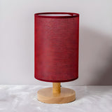 Simple Cylindrical Fabric Shade Wooden Base Table Lamp Image - 10