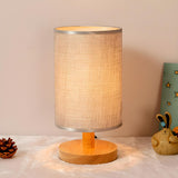 Simple Cylindrical Fabric Shade Wooden Base Table Lamp Image - 17