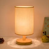 Simple Cylindrical Fabric Shade Wooden Base Table Lamp Image - 19