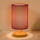 Simple Cylindrical Fabric Shade Wooden Base Table Lamp Image - 2