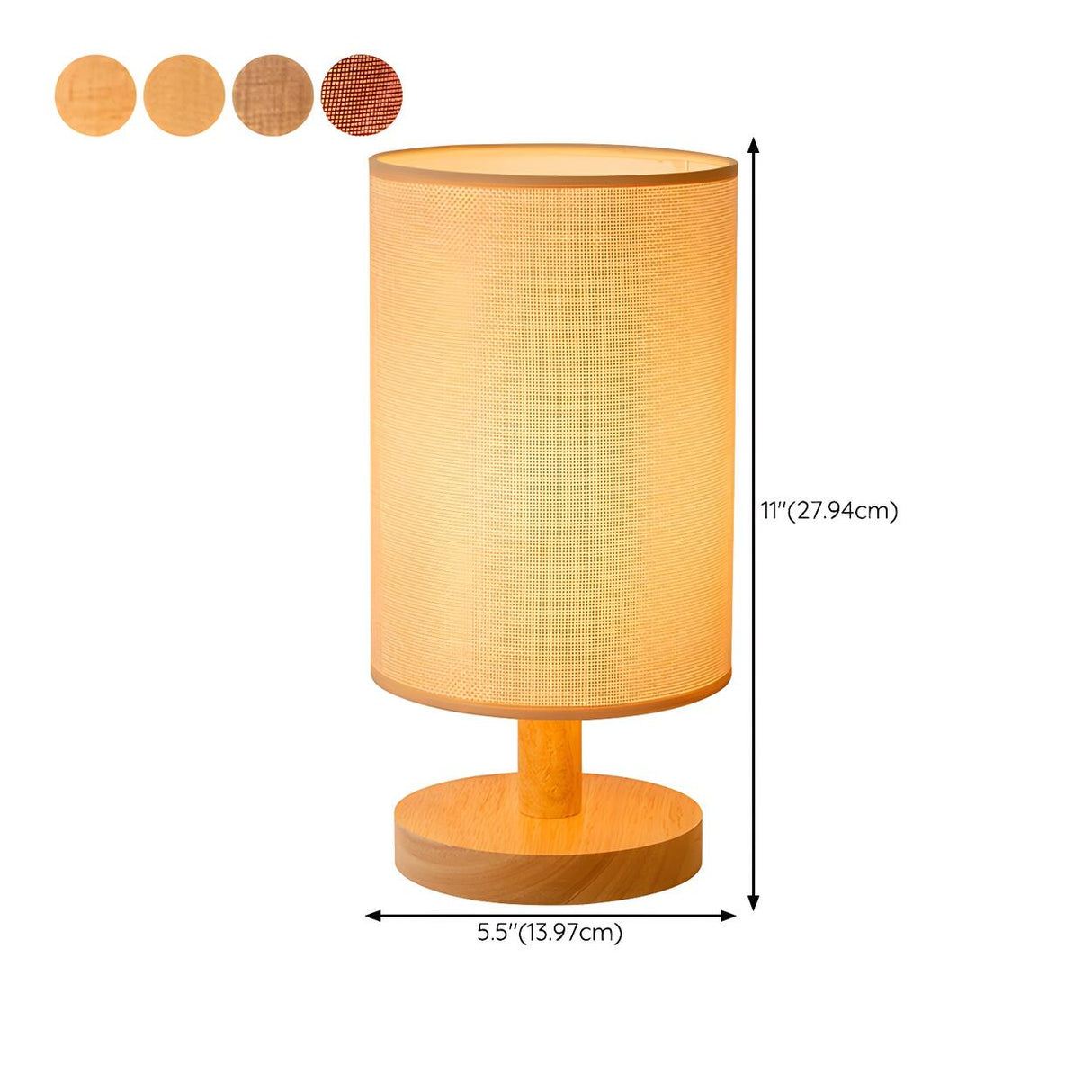 Simple Cylindrical Fabric Shade Wooden Base Table Lamp 