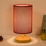 Simple Cylindrical Fabric Shade Wooden Base Table Lamp Image - 4