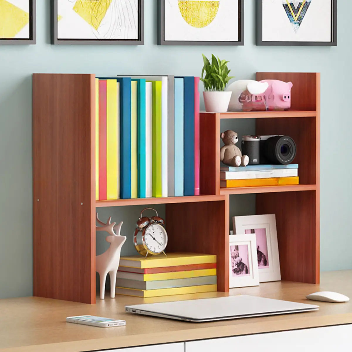 Simple Desktop Small Open White Wood Display Bookcase Image - 12