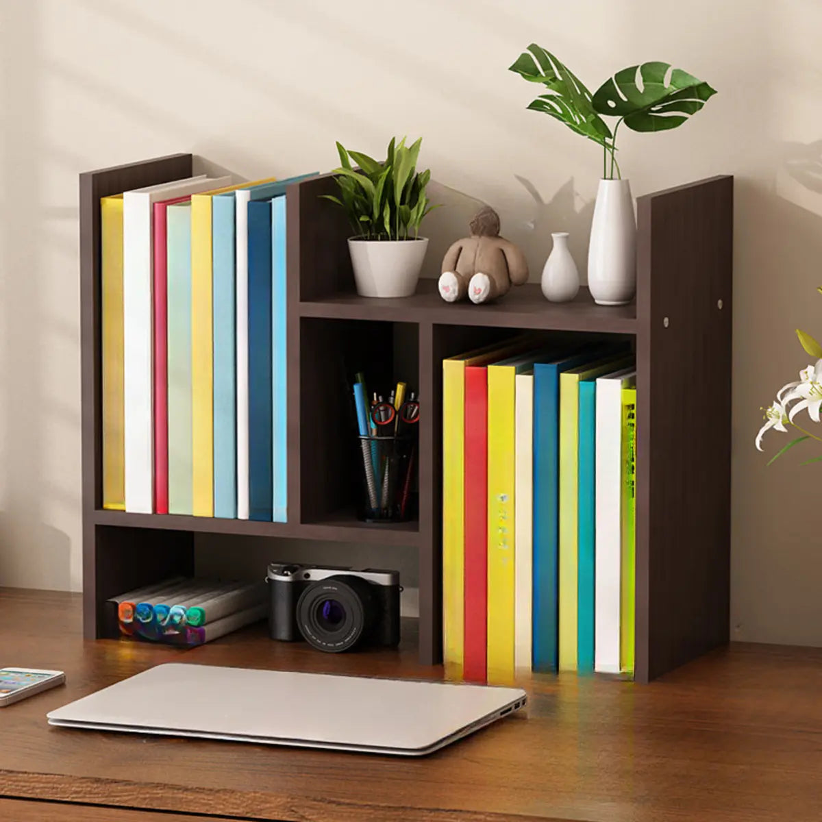 Simple Desktop Small Open White Wood Display Bookcase Image - 14