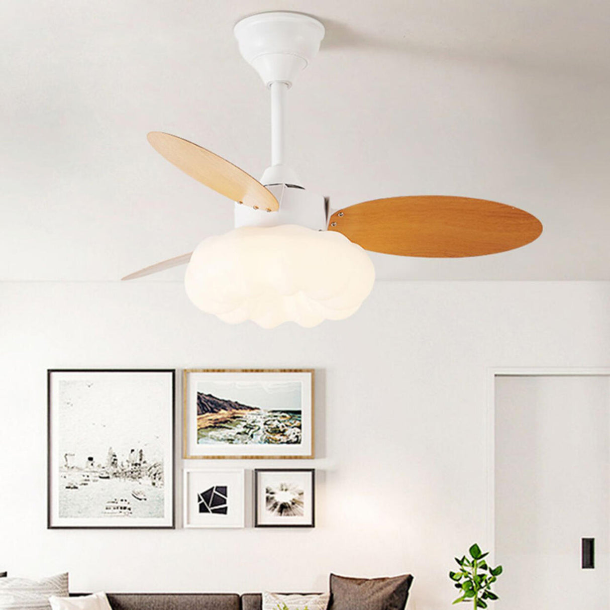 Simple Dimming Cloud Shade 3 Blade Ceiling Fan Light Image - 1