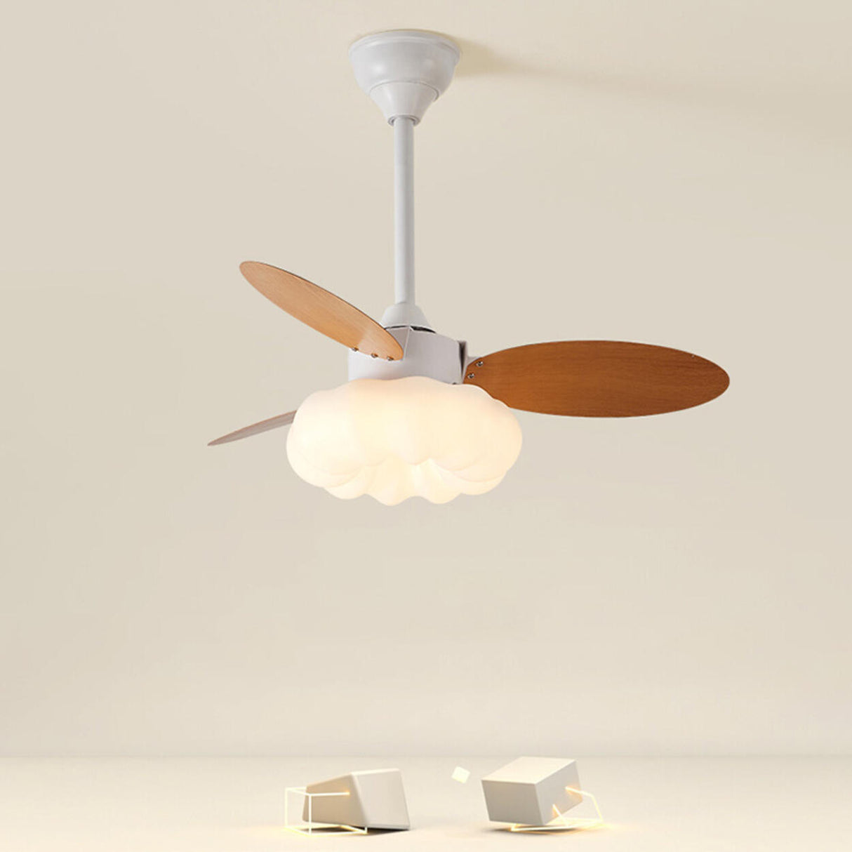 Simple Dimming Cloud Shade 3 Blade Ceiling Fan Light Image - 12