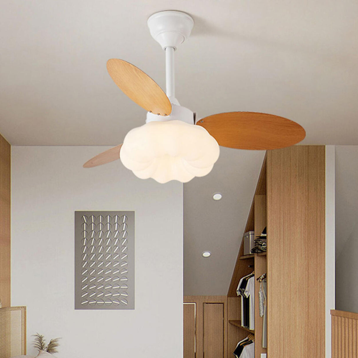 Simple Dimming Cloud Shade 3 Blade Ceiling Fan Light Image - 4