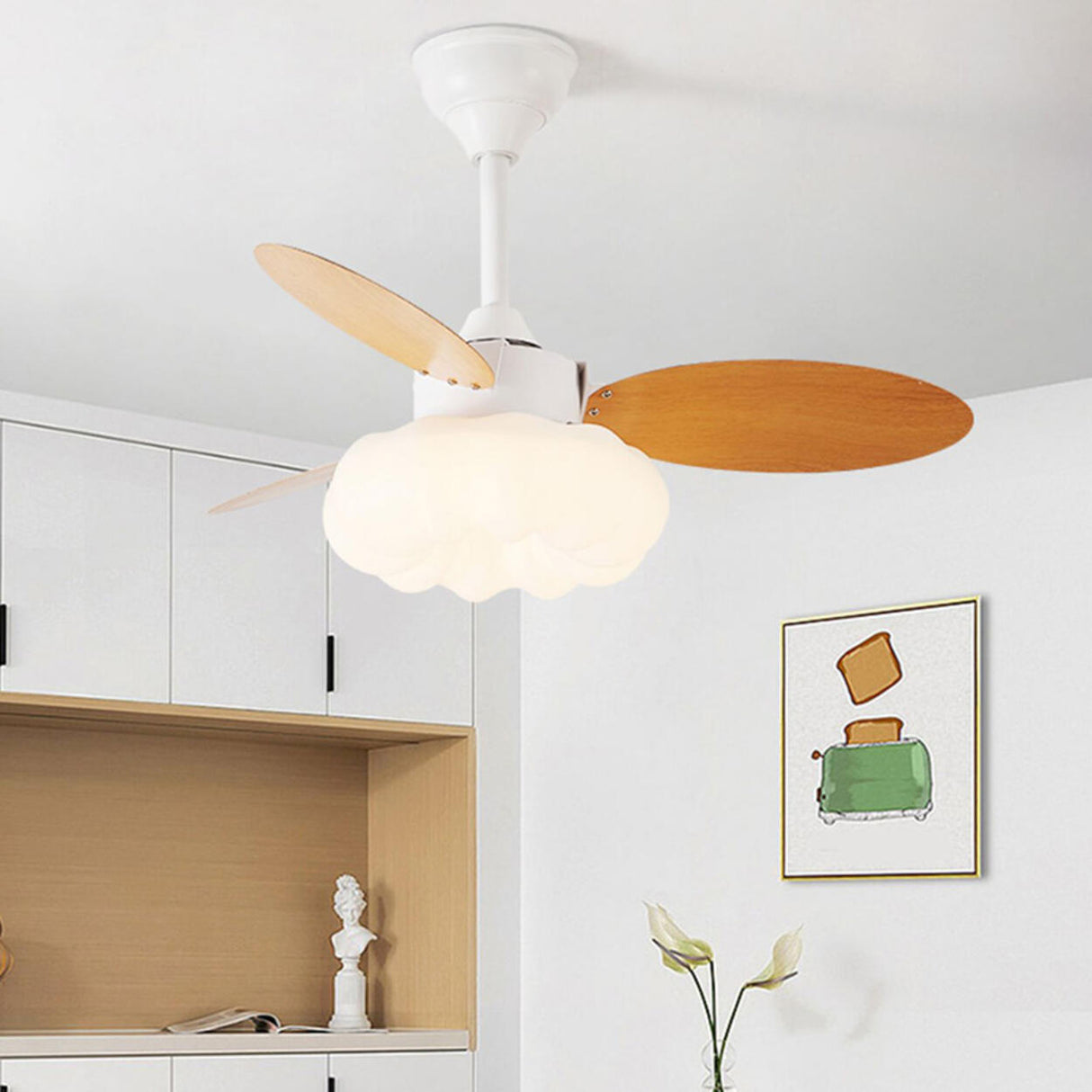 Simple Dimming Cloud Shade 3 Blade Ceiling Fan Light Image - 6