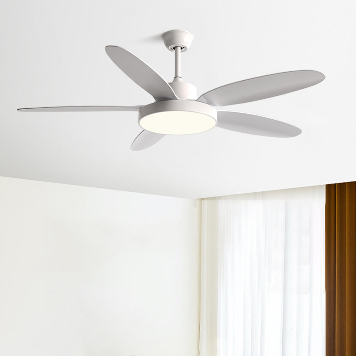 Simple Down Rod Standard Ceiling Fan with LED Light Image - 1