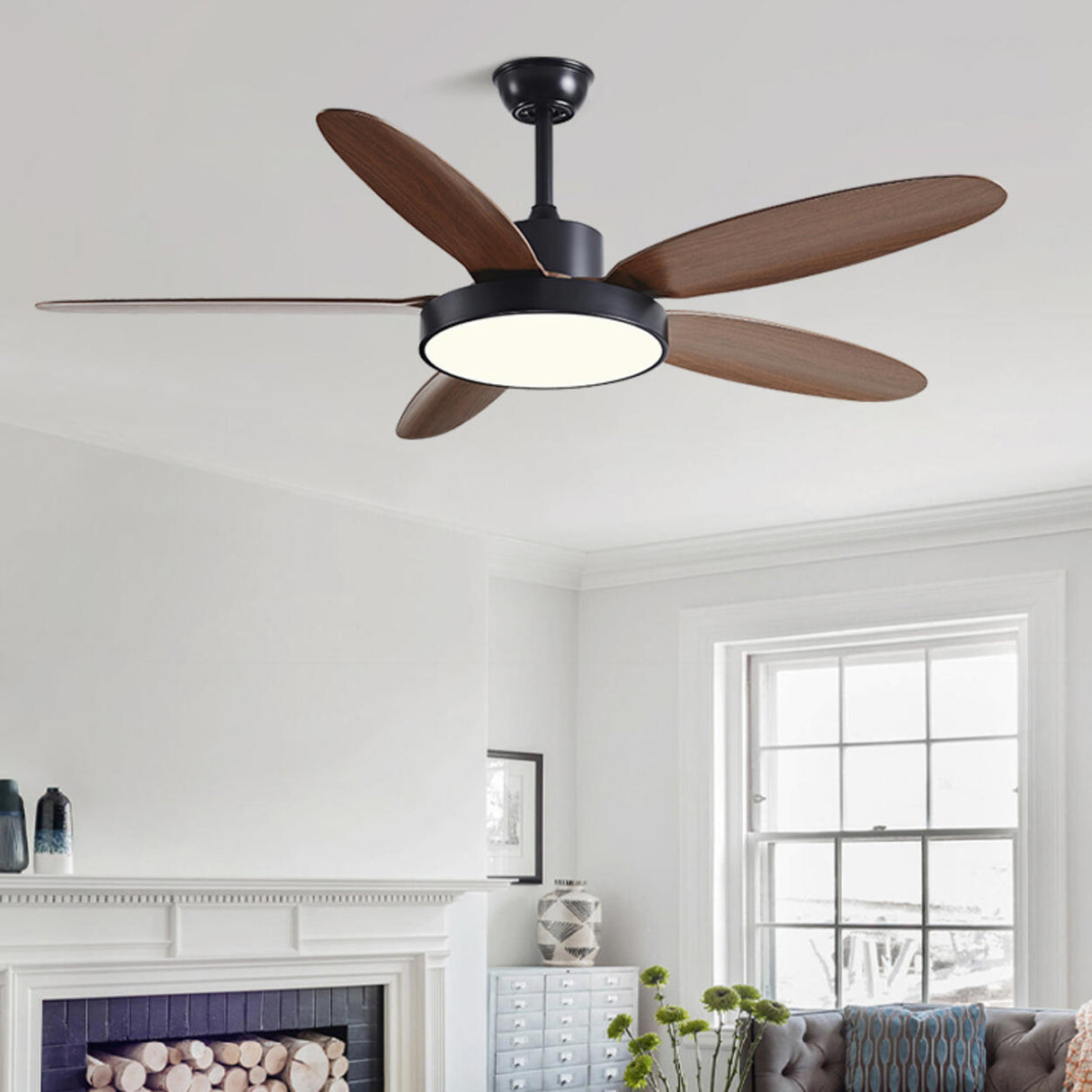 Simple Down Rod Standard Ceiling Fan with LED Light Image - 3