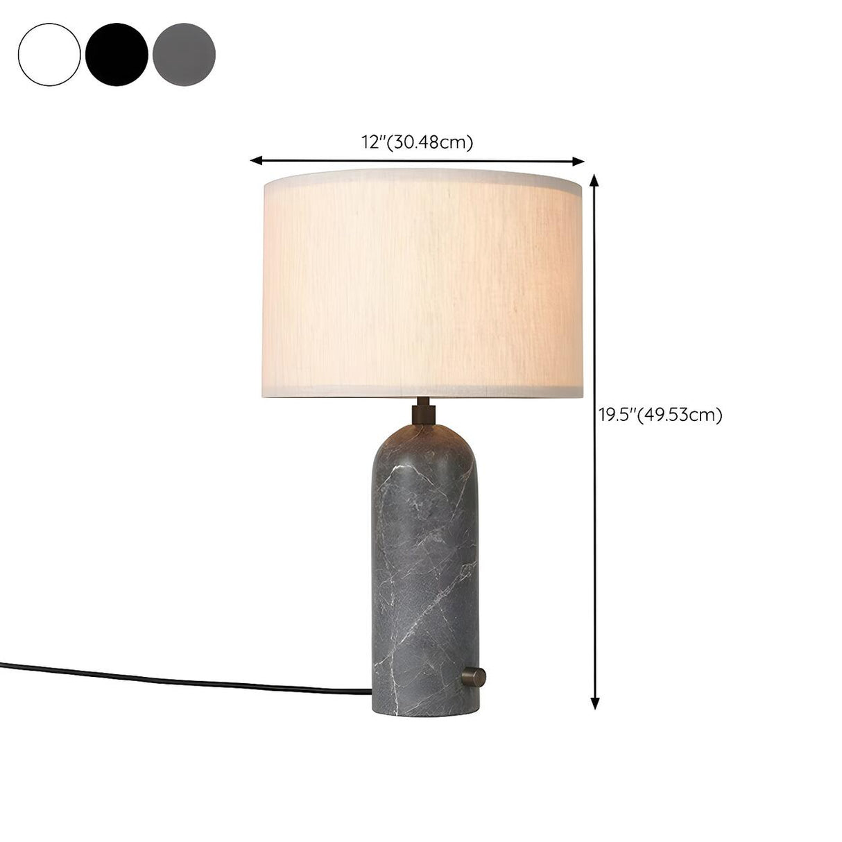 Simple Drum Fabric Shade Cylinder Stone Table Lamp 