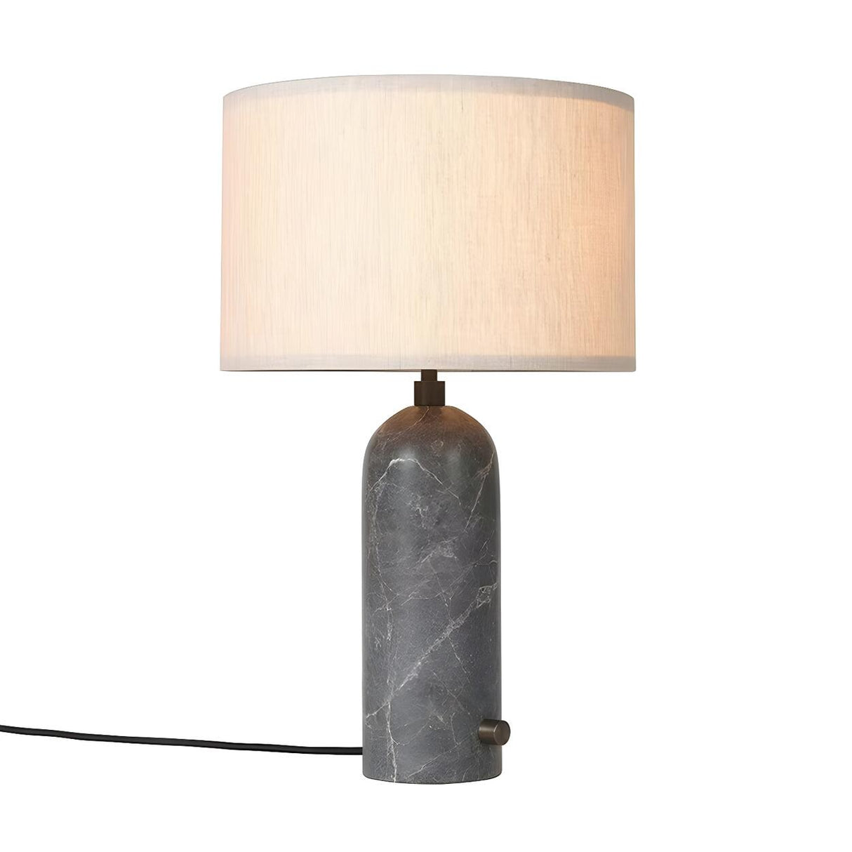 Simple Drum Fabric Shade Cylinder Stone Table Lamp Image - 5