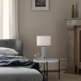 Simple Drum Fabric Shade Cylinder Stone Table Lamp Image - 9