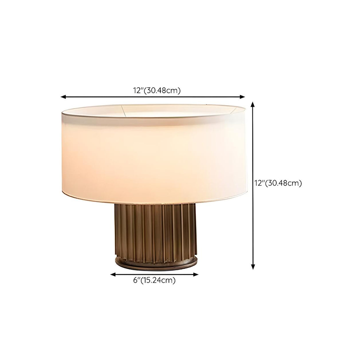 Simple Drum Shape Fabric Shade Brown Column Table Lamp 