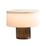 Simple Drum Shape Fabric Shade Brown Column Table Lamp Image - 5