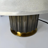 Simple Drum Shape Fabric Shade Brown Column Table Lamp Image - 6