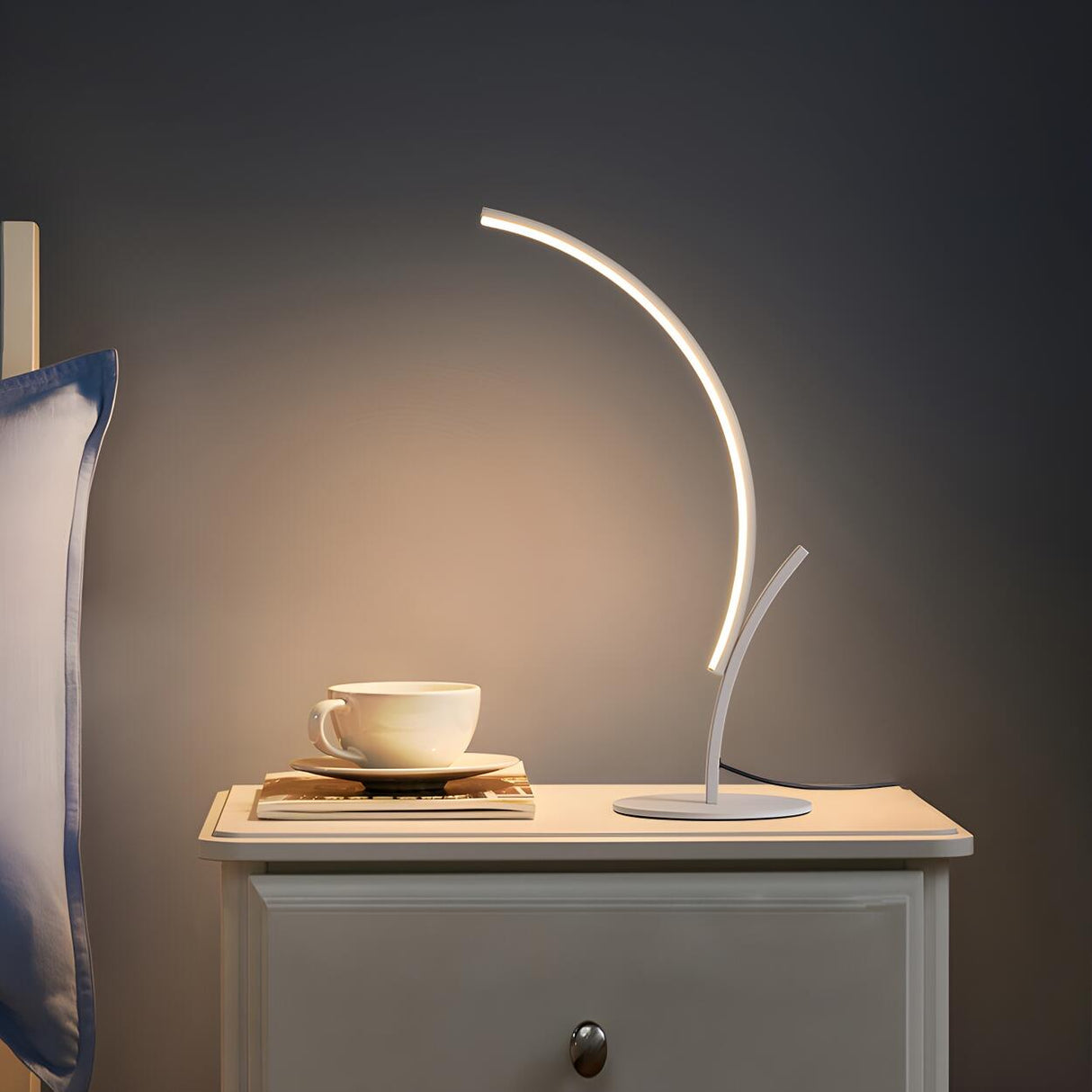 Simple Elegant Curved Linear LED Metal Table Lamp Image - 4